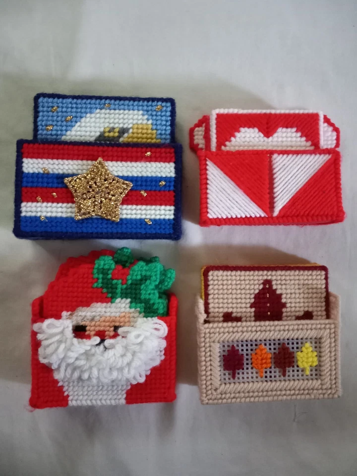 Vintage Seasonal Holiday Plastic Canvas Coasters 4 full Sets Handmade - Image 3 of 4