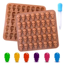 BUSOHA Gummy Skull Candy Molds Silicone 2 Pack 40 Cavity Non-Stick Skull Sili...