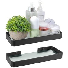 Small Glass Bathroom Shelves 25cm Black Floating Shelf Mini Wall Shelf for