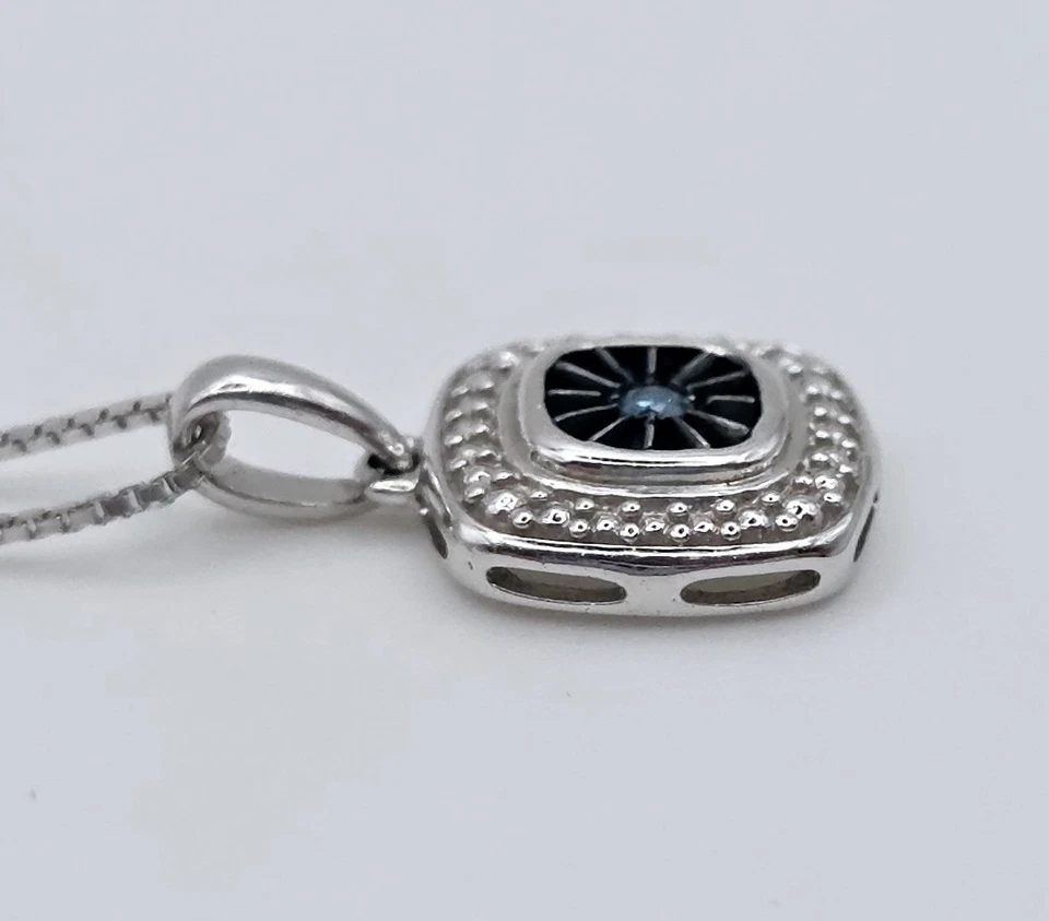 Collar colgante cuadrado de topacio azul de plata esterlina Riam vintage Art Deco delicado Foto 4 de 4