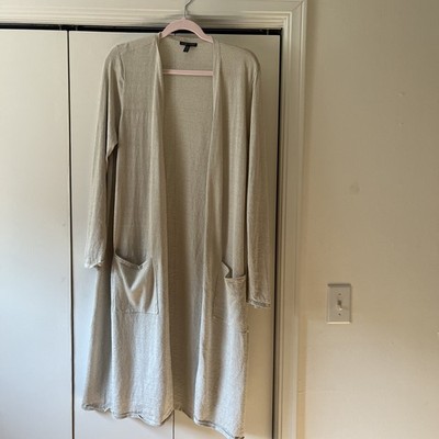 Eileen Fisher Fine Knit Organic Linen Metallic Long Line Duster Cardigan Large