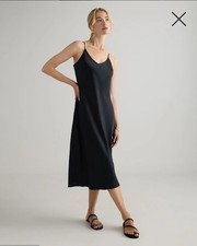 Quince 100% Washable Mulberry Silk Midi Black Slip Dress! Sz. XS! (E26)