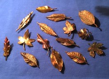 15 Assd Copper Plated Real Leaf Brooches unfinished for Jewellery/Craft project