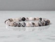 Black & Gray Mottled Agate Natural Stone 6mm Beaded Bracelet Bohemian Trendy