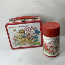 1981 Strawberry Shortcake Metal Lunchbox Lunch Thermos Red Aladdin