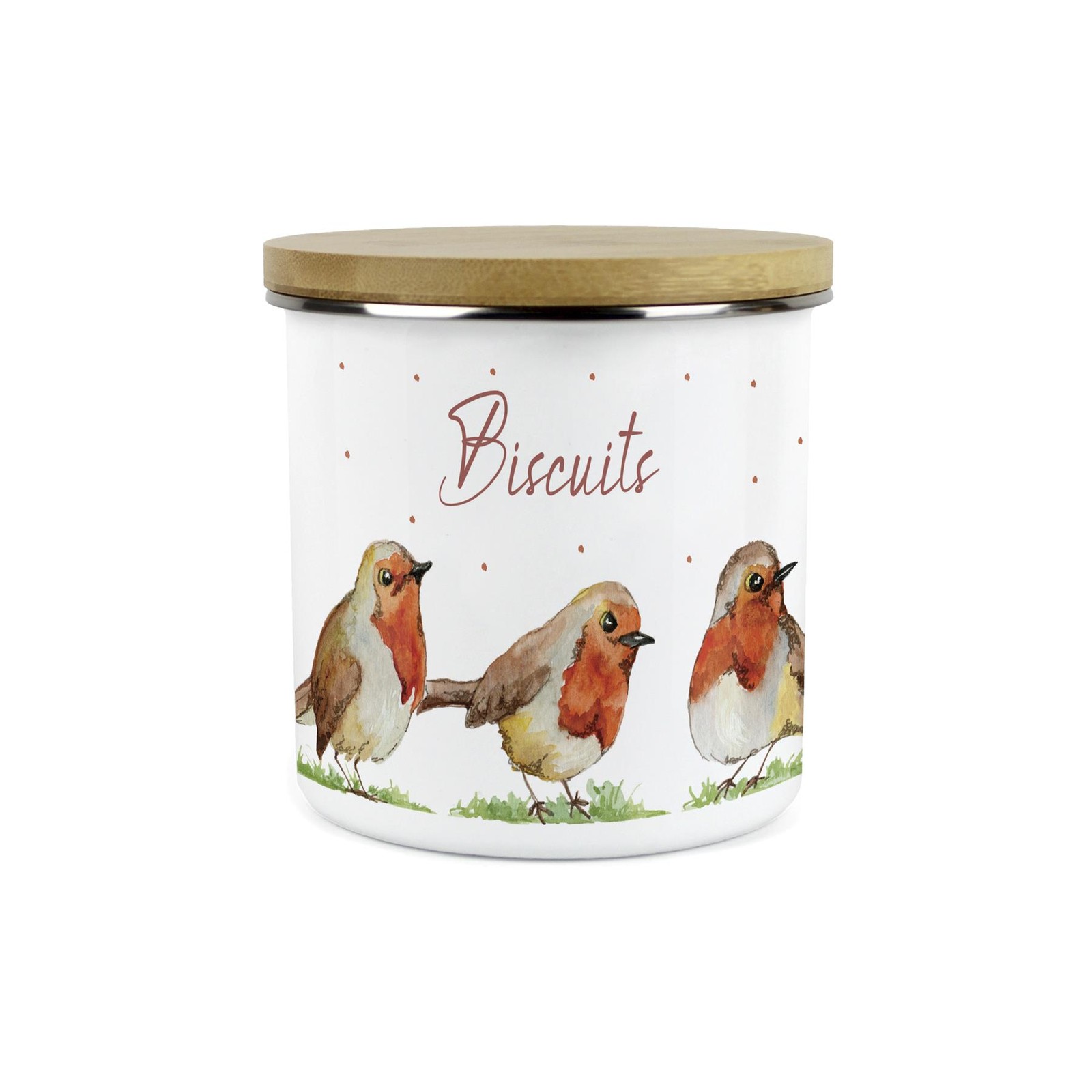 Small Biscuits Storage Canister - Robins Watercolour Painted Kitchen Storage Jar