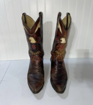 Rare Men's TEXAS brand boot western leather cordovan,inlay BALD EAGLE 10