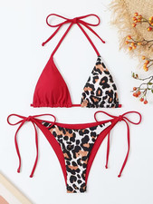 Leopard 3D Print String Bikini - Triangle Bikini Set