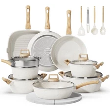 24 Pcs Pots and Pans Set, Non Stick Ceramic Cookware Set with 3 Stockpots, He...