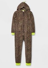 Boys' Long Sleeve Dino Union Suit - Cat  Jack  Brown Micro Fleece, Hooded,L,M