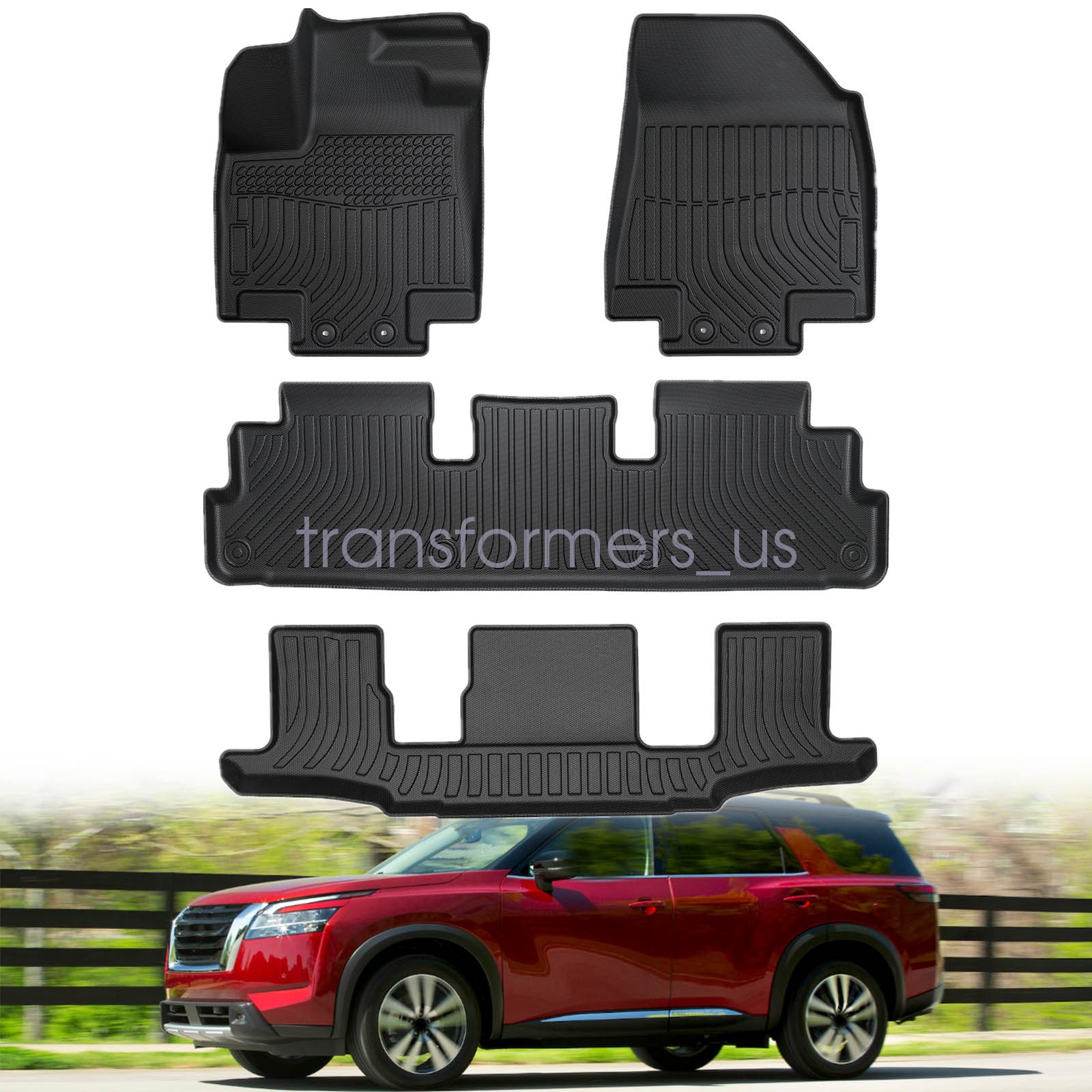 TPE Floor Mats 3D For 2022-2025 Nissan Pathfinder 7 Seats/Infiniti QX60 6 Seats