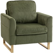 HOMCOM Armchair with Metal Legs and Spring Dark Green