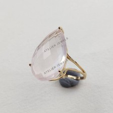 10.30 Ct Natural Rose Quartz Band Ring 14K Gold Minimalist January Birthstone