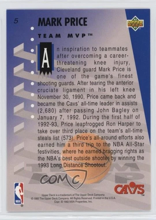 1993 Upper Deck Box Set NBA Hologram Set /138000 Mark Price #5 - Image 2 of 2