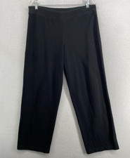 EILEEN FISHER Pants M Heavy Brushed Jersey Cotton Straight Pull On Black