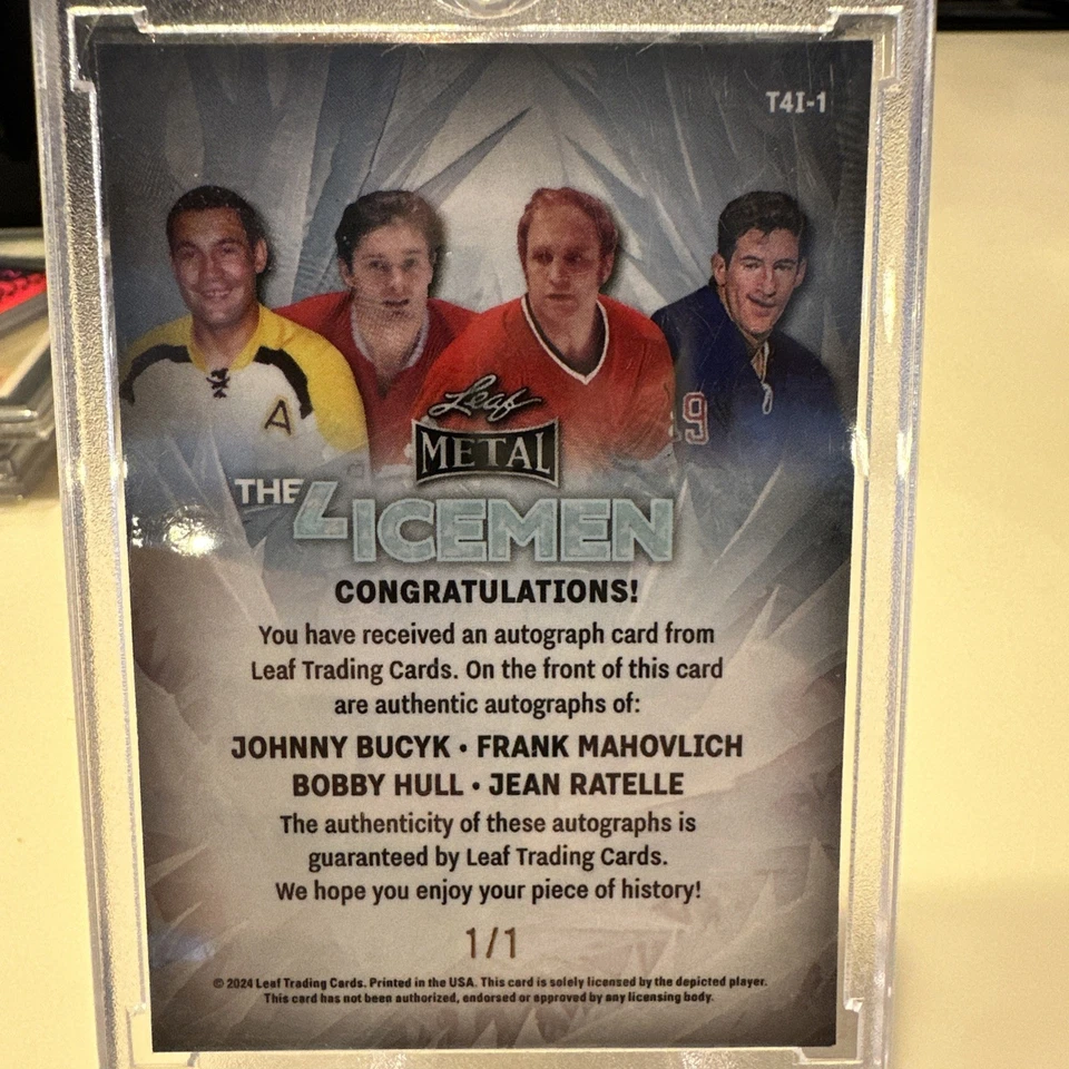 Hoja de metal 2024 4 Icemen 4 coches 1/1 B. Hull, J. Ratelle, F. Mahovlich, J. Bucyk Foto 2 de 2