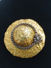 VTG Premier Designs Hat Brooch Goldtone with Pewtertone Signed 