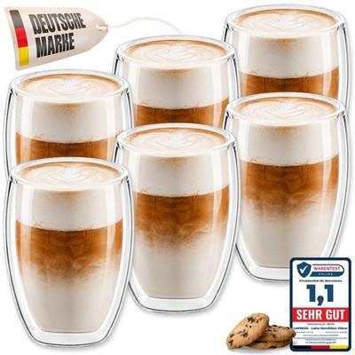 LAPRESO  Latte Macchiato Gläser 6x 350 ml doppelwandige Kaffee Thermogläser