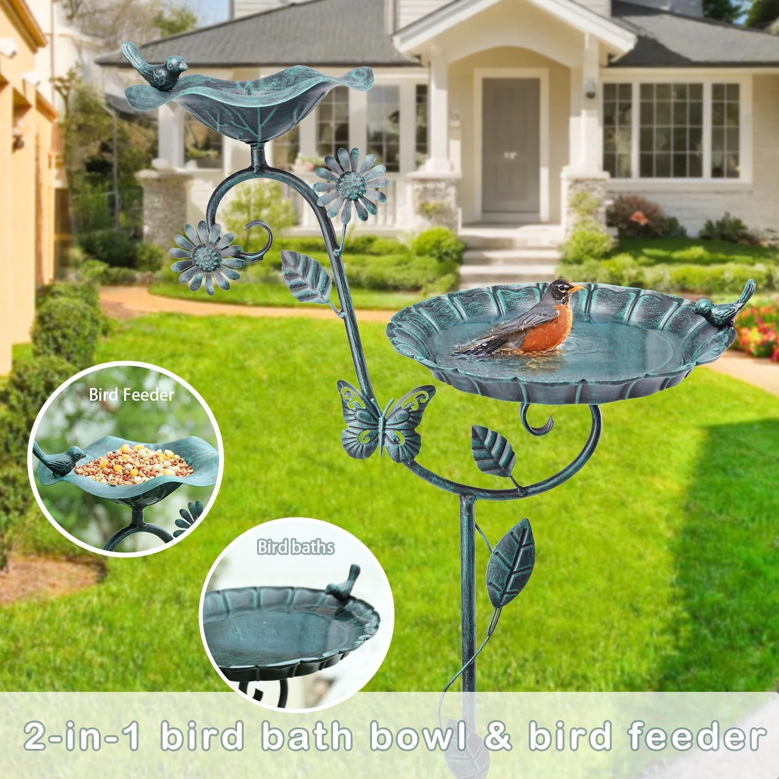 MUMTOP Bird Baths and Feeder for Outdoors, 53 inch Height Metal Birdbath Anti...