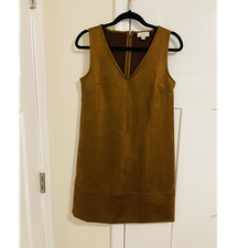 LOFT Outlet Brown Faux Suede Shift Dress V-Neck Sleeveless Zip Short Size 0