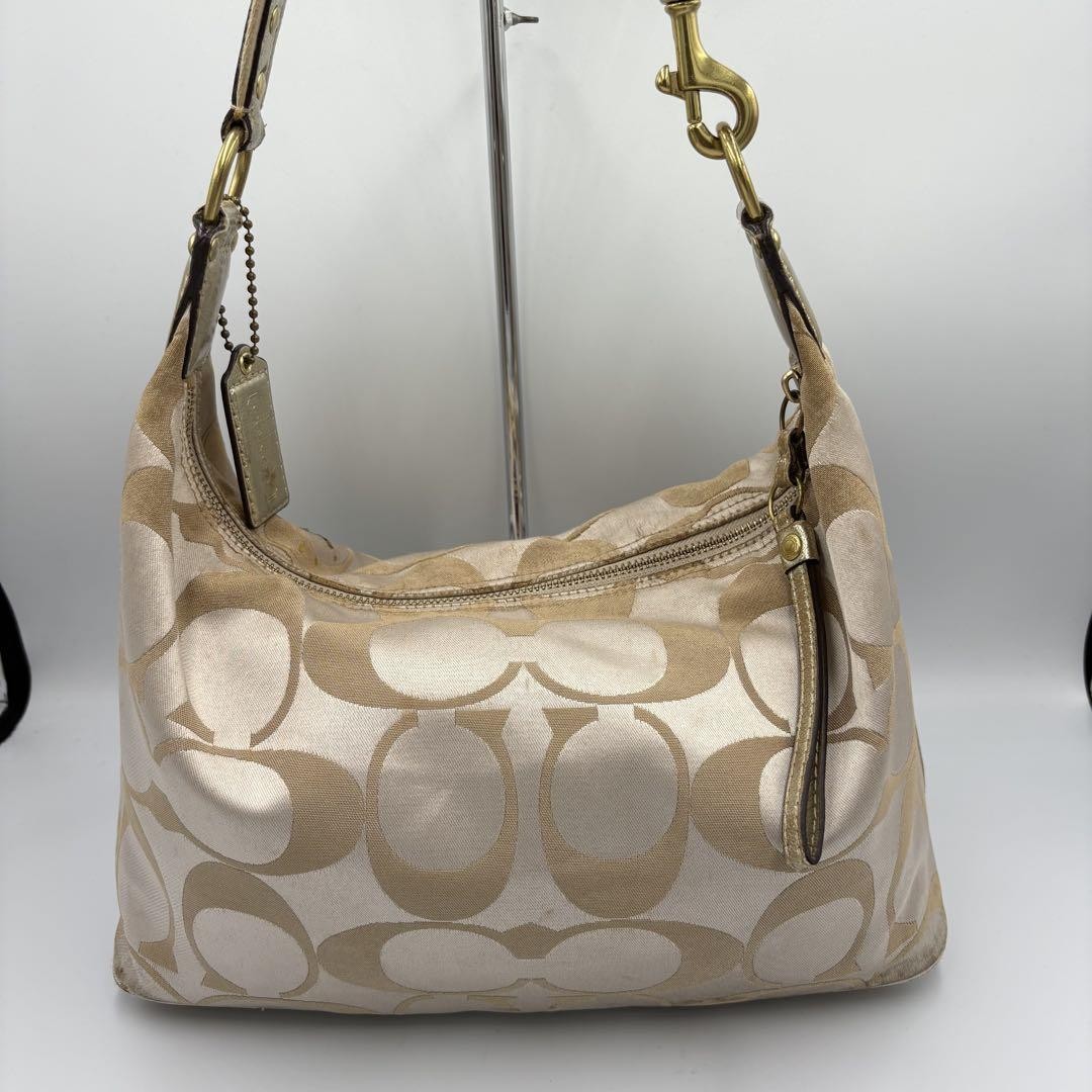 Coach, One-shoulder bag, Signature, Hobo, Beige, gold, appliqué