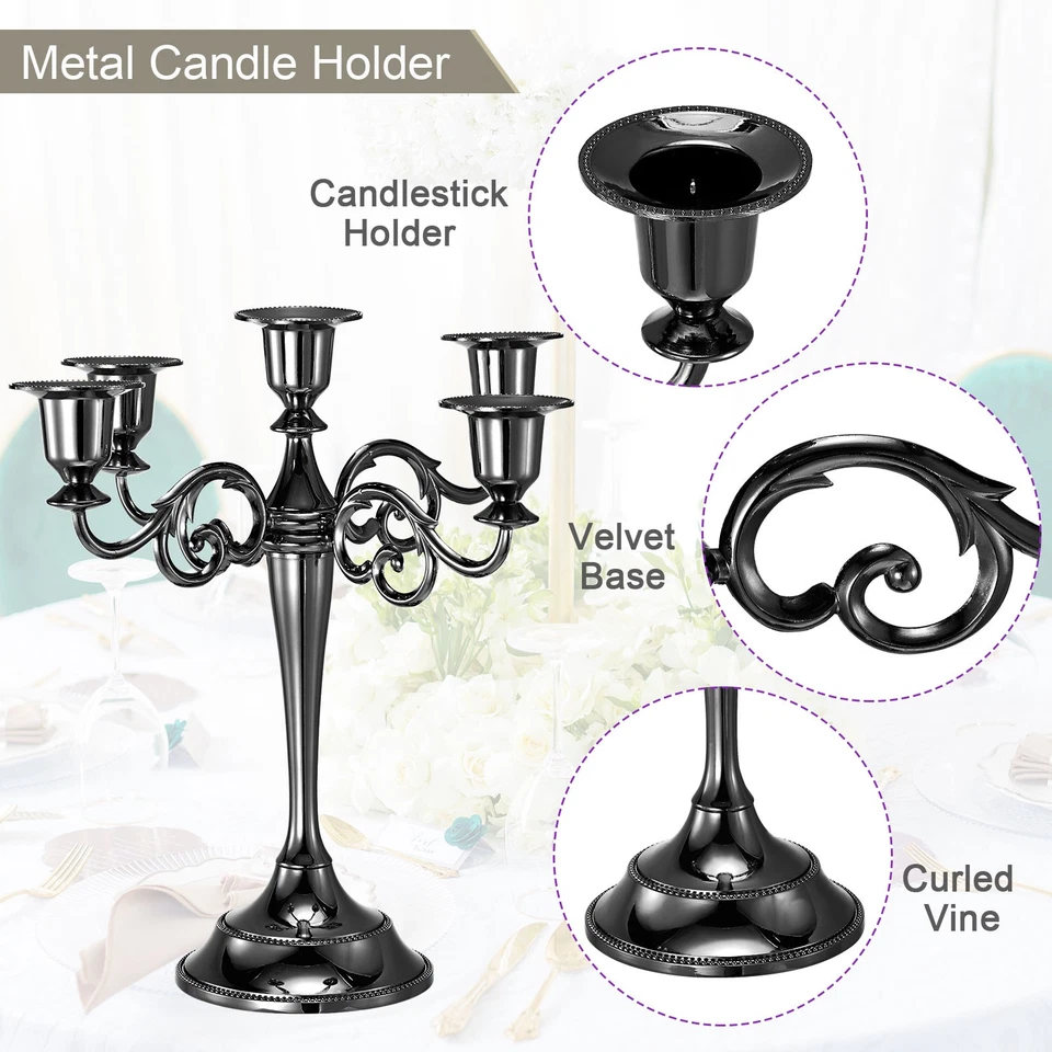 Candelabro Candelabro 5 Brazos Metal Candelabro Soporte para Velas Cónicas Negro Foto 3 de 4