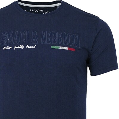 Baci & Abbracci Herren T-Shirt Kurzarm Rundhals mit gesticktem Logo / BAM3413