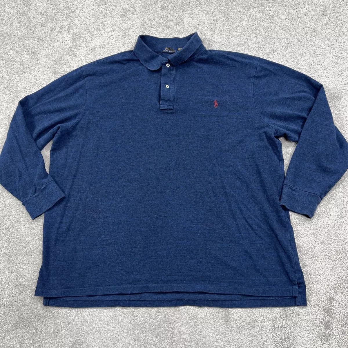 Polo Ralph Lauren Polo Shirt Mens Sz 3XB Big Navy Blue Cotton Long Sleeve  Pony