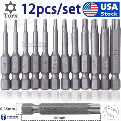 12x Torx Bit Set Quick Change connect impact driver drill Security Tamper Proof