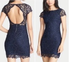 Alice + Olivia Clover Open Back Lace Navy Dress Size 4
