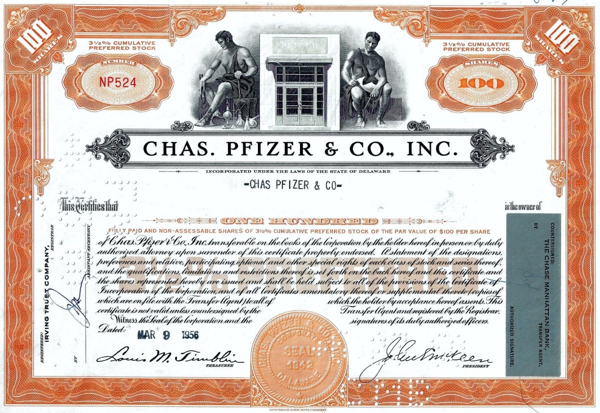 Pfizer 1956 die Pharma-Aktie (100 Shares 1/2
