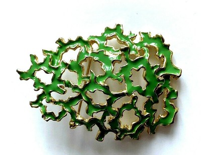 Grande BROCHE Princesse Amanda Borghese doré vert émail Brooch pin's NEUF 6,8cm