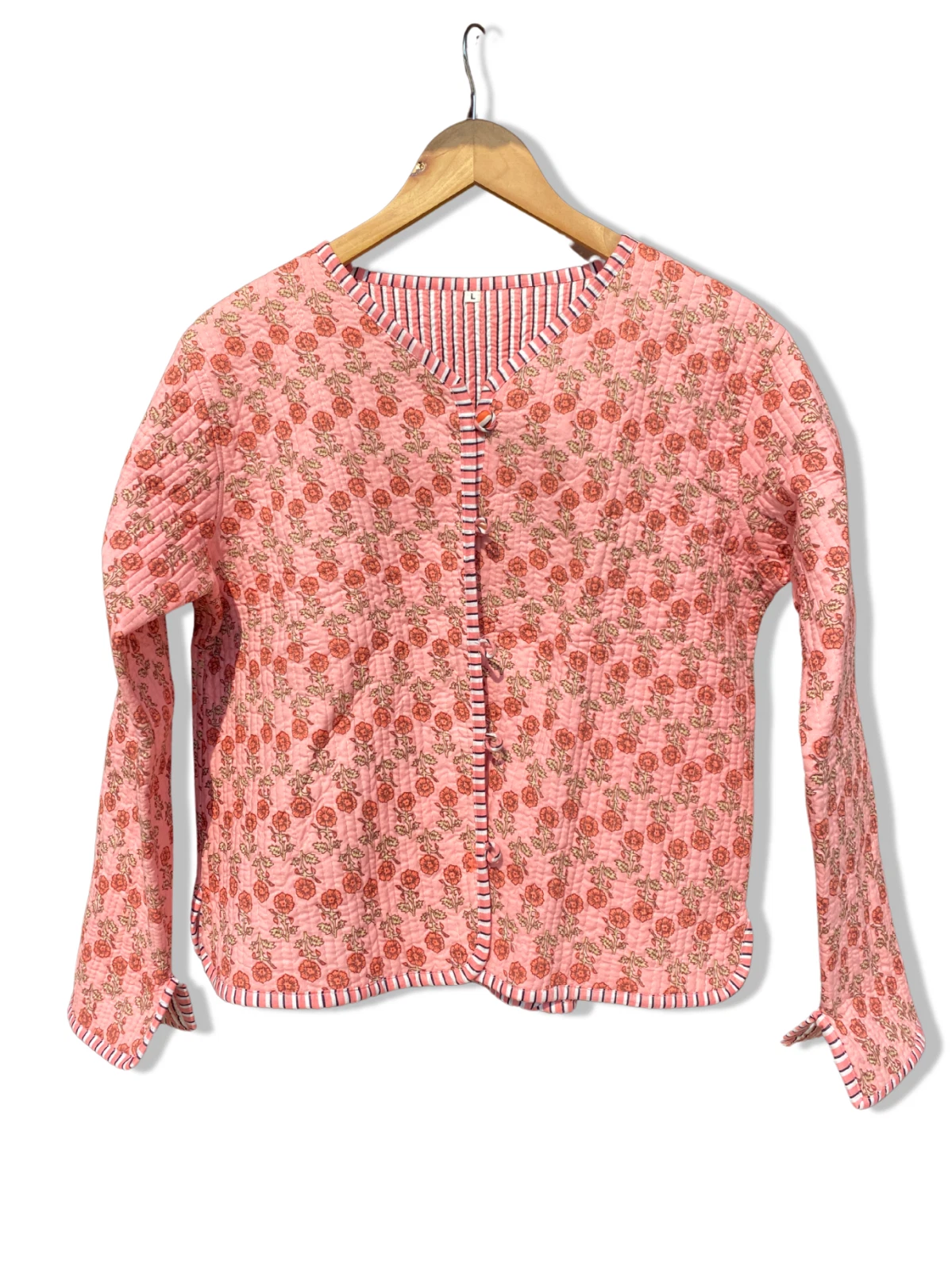 Indian Peach Floral 100% Cotton Quilted Unisex Jacket Women's Clothing Jacket US