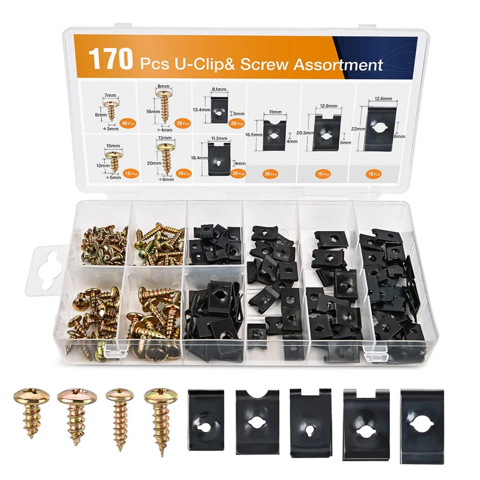 170 peças carro U-clip e parafuso variedade 9 tamanhos para reparos de painel de porta painel - Imagem 2 de 4