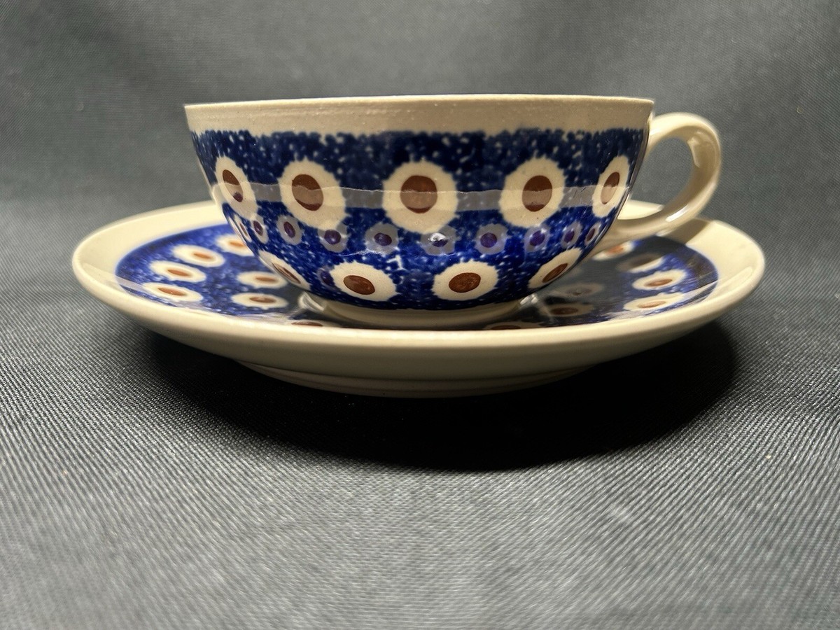 ORIGINAL BUNZLAU Cup& Saucer PEACOCK Design MADE IN GERMANY