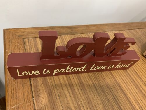 Primitive Country Wood Carving sign "LOVE IS PATIENT LOVE IS KIND Tabletop Decor - Picture 3 of 5