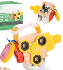 Montessori Wooden Busy Board Activity Cube with Sensory Toys for Toddlers New!!!