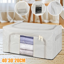 1 PC Foldable Canvas Storage Boxes Folding Fabric Clothes Basket with Lid UK
