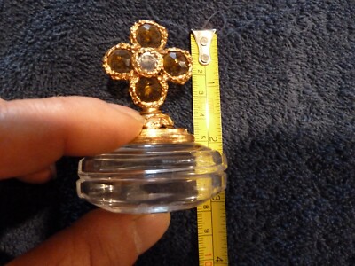 Vintage Unique Amber/White Flower Crystal Goldtone/Glass Perfume/Trinket Box