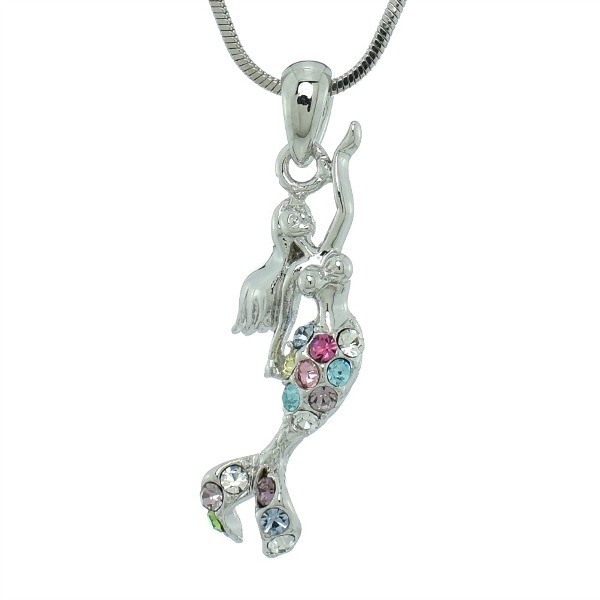 Swarovski Crystal Mermaid Pendant Multi Color Necklace 18 Inch Chain