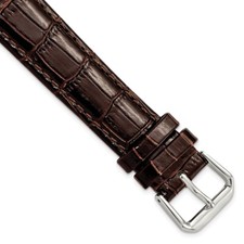 18mm 7.5" Brown Croc-Style Leather Dark Stitch Silver tone Buckle Watch Band