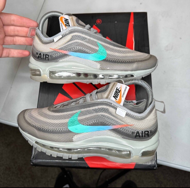 OFF WHITE X NIKE Taglia 4 Nike Air Max 97 x BIANCO SPORCO Menta 2018 AJ4585 101 autentiche