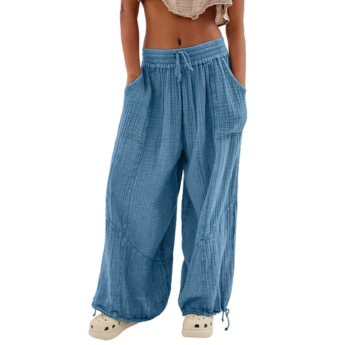 Women's Cargo Pants Baggy Wide Leg Loose High Waist Pockets Sweatpants Trousers - Picture 3 of 48
