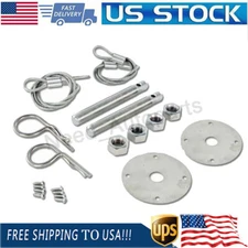 Universal Stainless Steel Racing Appearance Mount Hood Pin Plate Bonnet Lock Kit