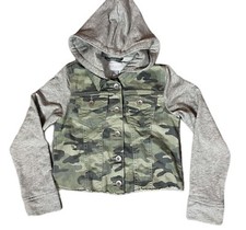 THE CHILDREN  S PLACE YOUTH GIRLS HOODED CAMO BUTTON DOWN LONG SLEEVE JACKET 7/8