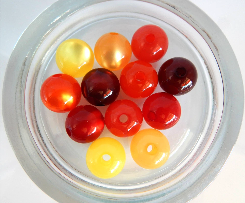 12 XL PolarisPerlen 16mm groß glänzend Farbmix Rot Orange Gelb Großlochperle - Bild 4 von 4