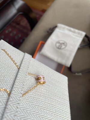 ★Hermes★(W) Mini Pop H Pendant★Rose Gold & Rose Dragee Hermes Mini Pop H Pendant Necklace Rose Dragee Enamel