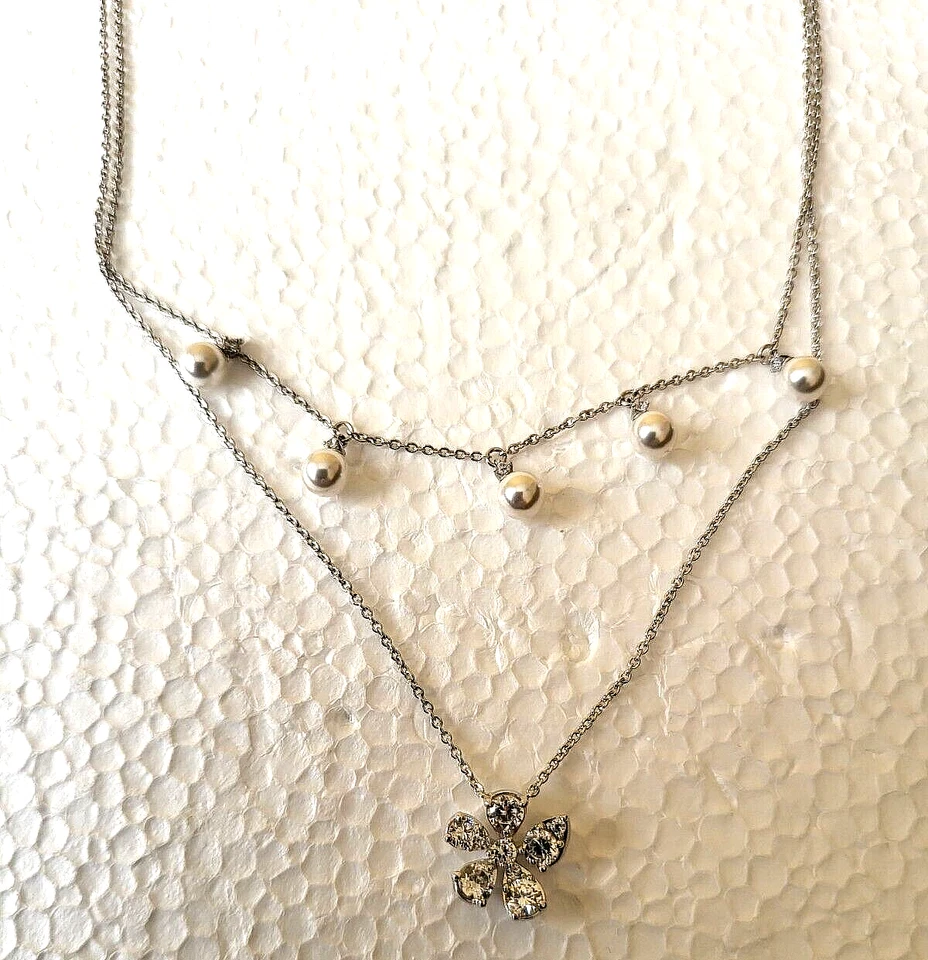 Collares Cadenas Colgante Flor Circonita cúbica Nadri Cristal Plata 2 Capas Foto 2 de 4