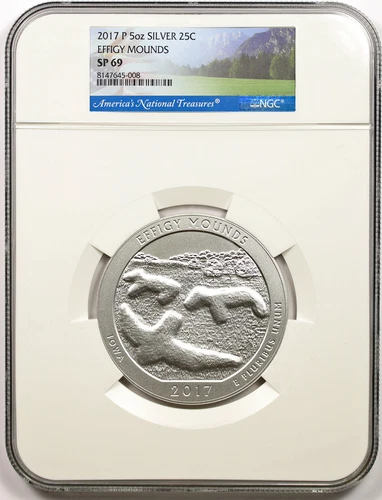 2017 P Effigy Mounds Iowa Silver 5oz 25C SP 69 NGC America the Beautiful ATB