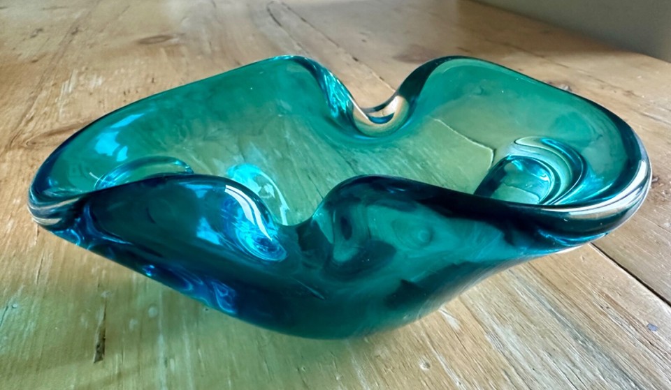 Vintage Murano Pinched Rim Aqua & Clear Glass Trinket dish / Ashtray eBay